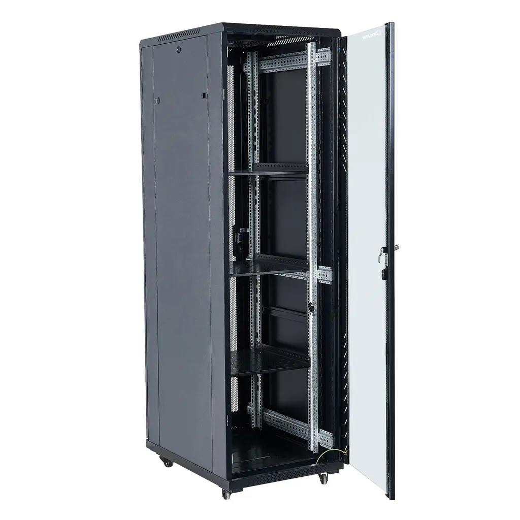 [FS6842-VDM-600x800] Onlink - Rack de Piso Cerrado 42U 600x800x2054mm con Puerta Frontal de Vidrio y Doble Puerta Trasera de Malla (1).webp