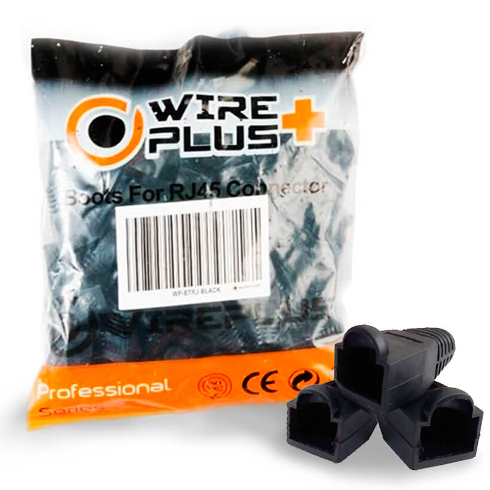 [WP-RJ45-BOOT-BLACK] Botas Protectoras Boots Rj45 Redes Paquete De 100 Negras WIREPLUS+