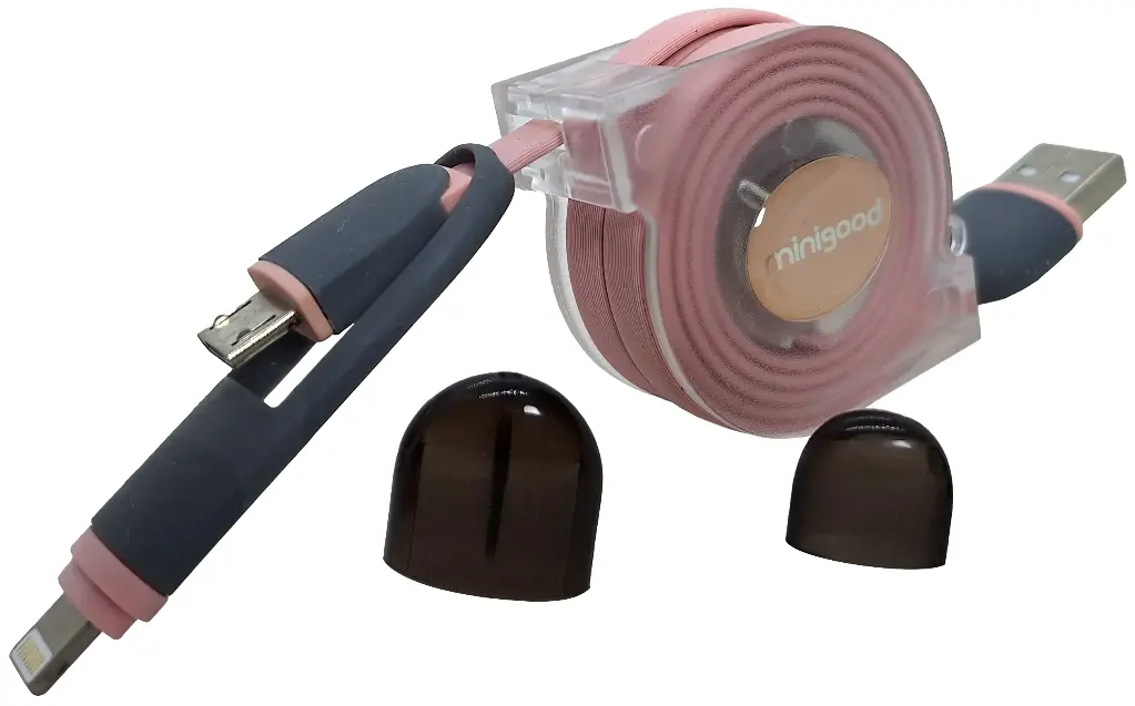 Cable 2 en 1 Micro Usb Lightning 1M Carga Rápida 2.1A Rosado Minigood